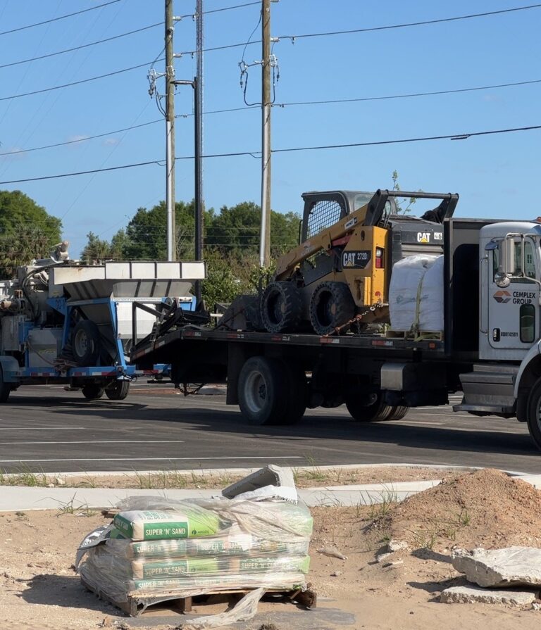 A Cemplex crew and their smart batch pump arriving to work